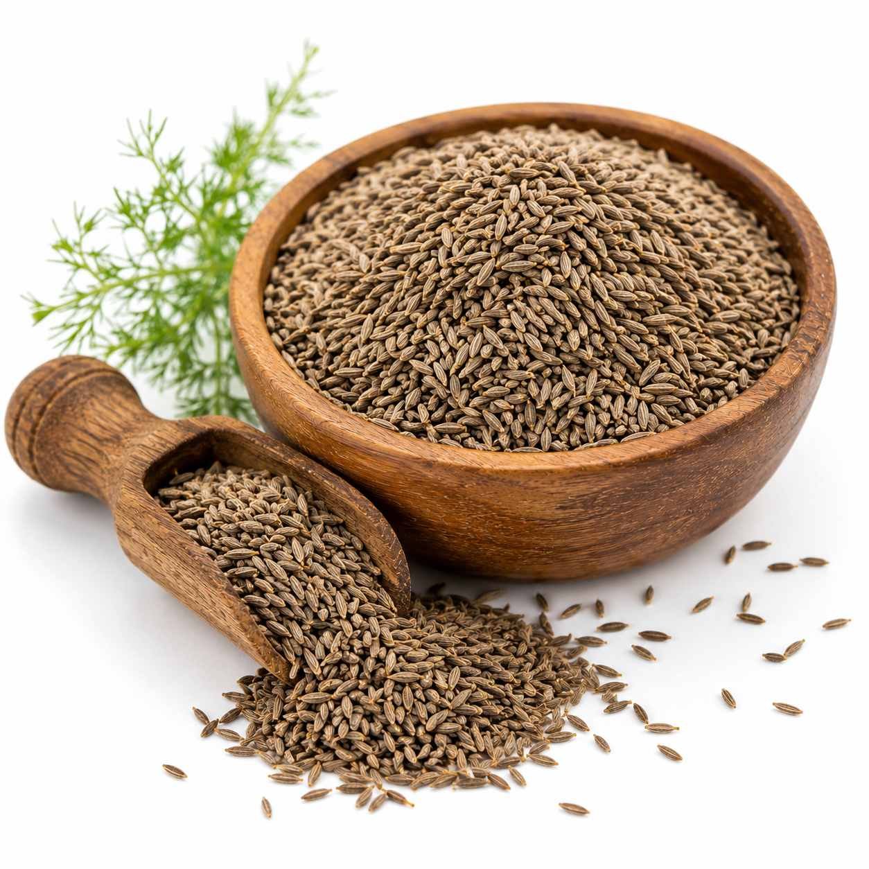 Premium Cumin Seeds in Wooden Bowl