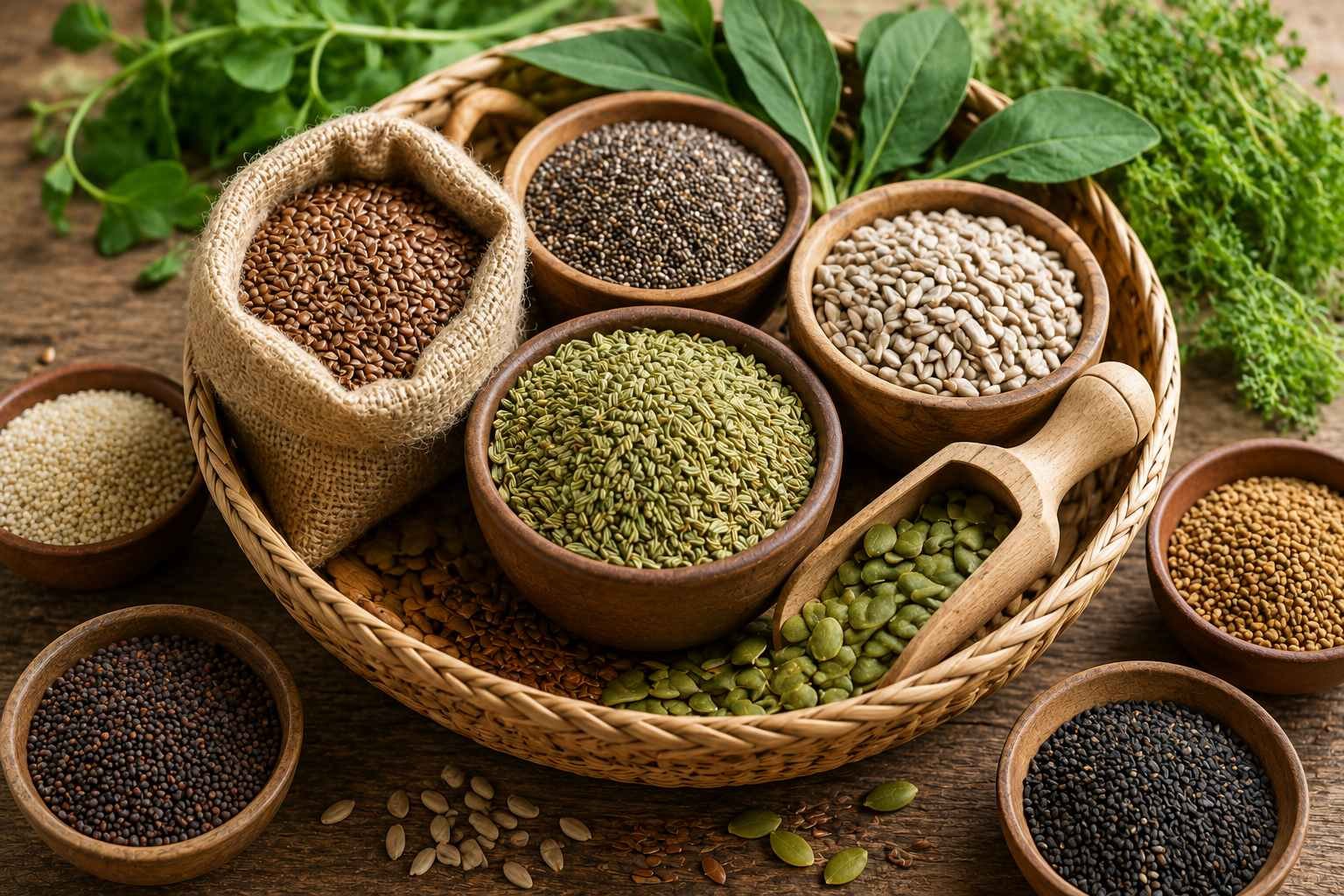 Premium seeds including cumin, fennel and coriander seeds